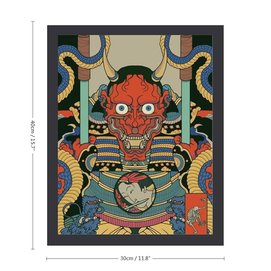 鬼が島　絵画　芸術　飾り　インテリア Amazon.co.jp: アートパネル 木製の枠 鬼 和風 鬼退治 アート